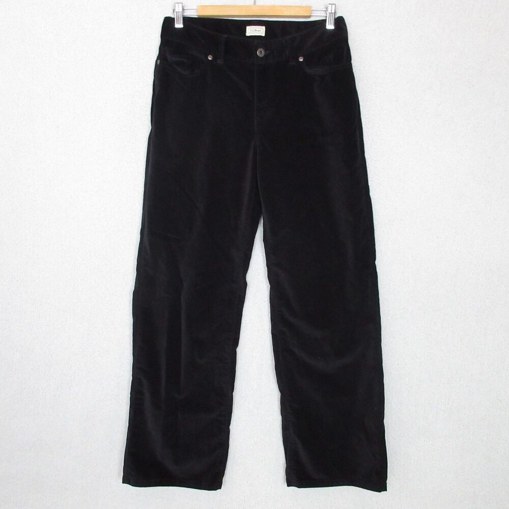 LL‎ Bean Corduroy Pants Womens 10 Black Straight Leg Mid Rise Stretch